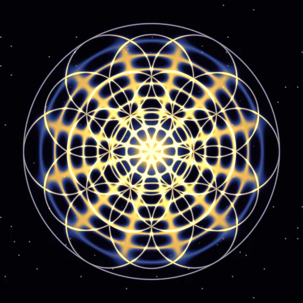 Manifestar · 528 Hz · φ: la figura que dibuja Cymatica en modo Mandala con 528 Hz y su pareja áurea de 854,3 Hz