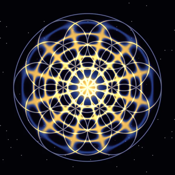 Om suave · 136,1 Hz · φ: la figura que dibuja Cymatica en modo Mandala con 136,1 Hz y su pareja áurea de 220,2 Hz