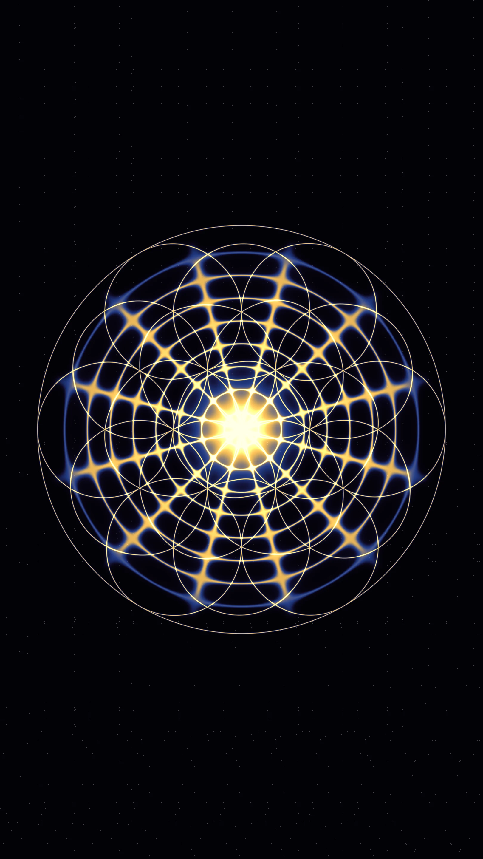 Flor de la vida a 528 Hz en Cymatica, modo Mandala, paleta Arena